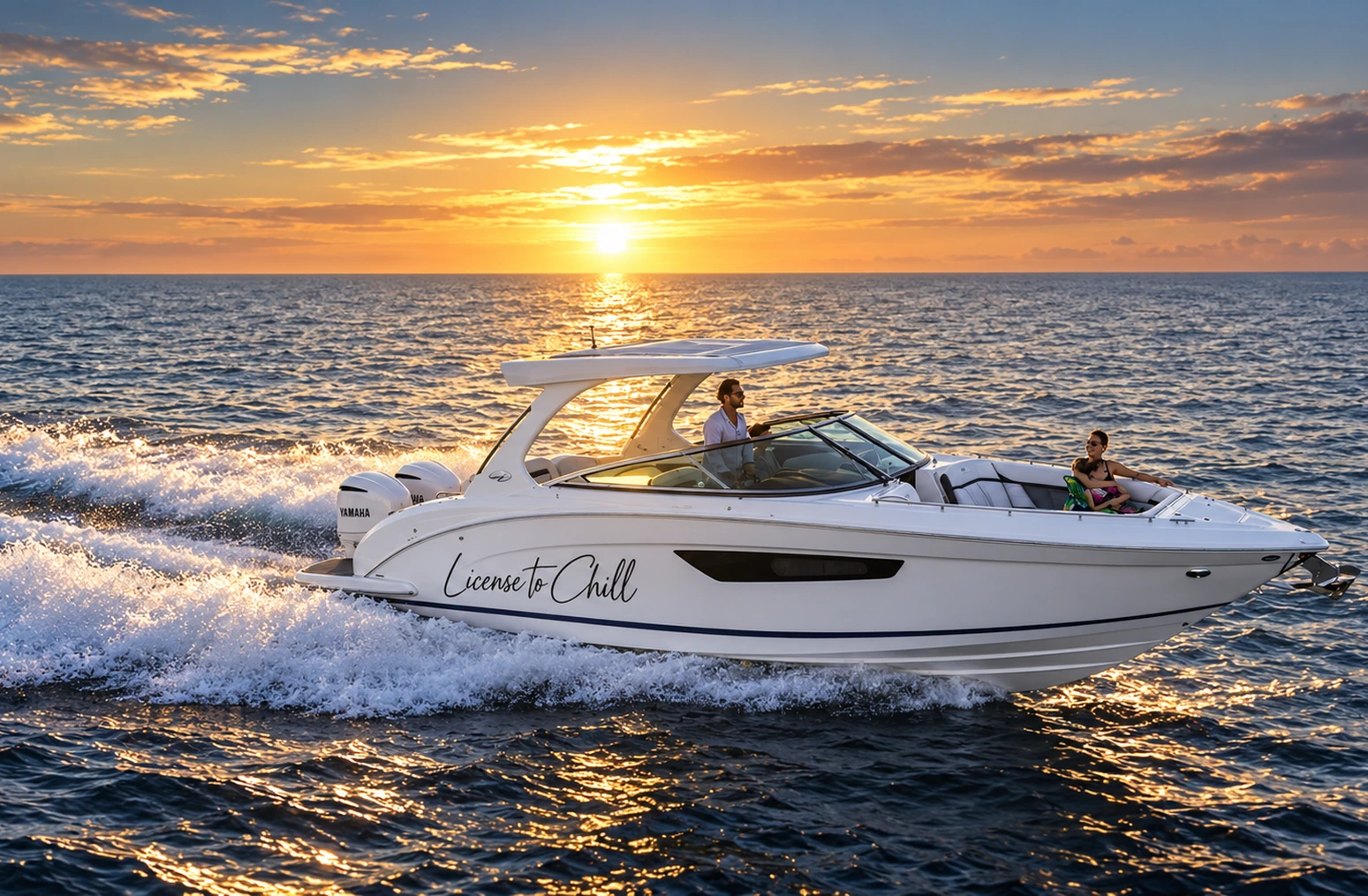 Regal 33 OBX cruising Fort Lauderdale at golden hour